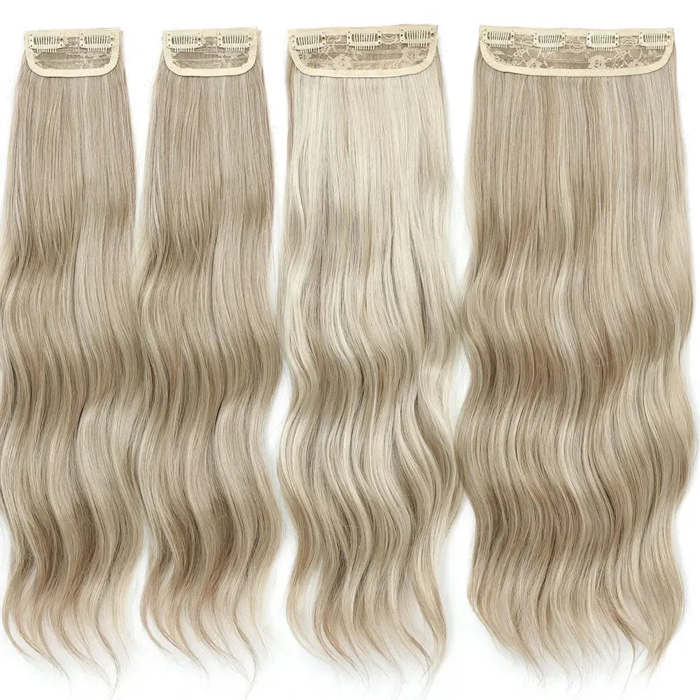 4Pcs/Set 11 Clips 22 Inches 220g Beach Waves Clip in Hair Extensions Sandy Blonde Champagne Heat Resistant Synthetic Hairpiece — image 2