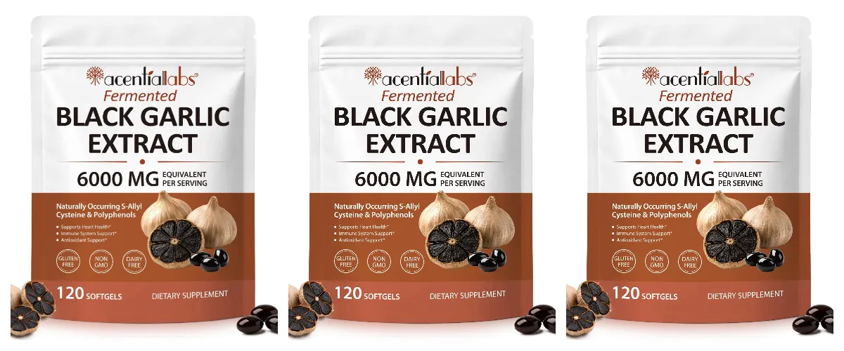 Black Garlic Extract Softgels 600mg 10:1 Concentrate for Heart Wellness Immune Support Digestive Balance Vitality 120 Count