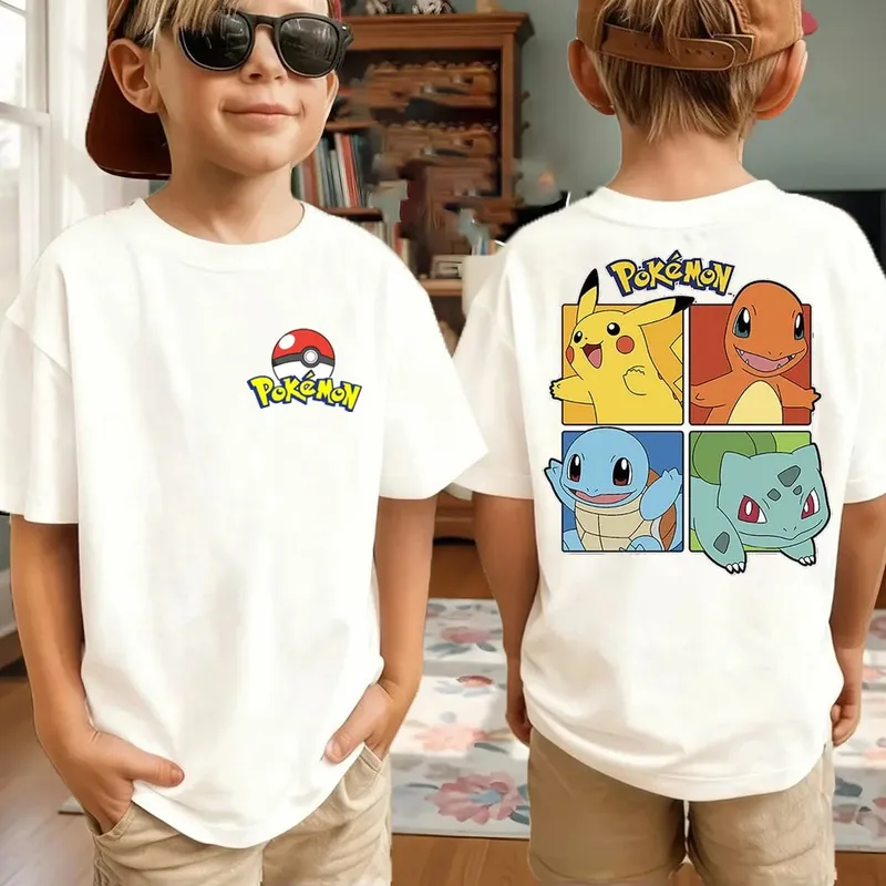 Summer Pokémon AnimeT-shirts Boys Pure Cotton Short-sleeved Top Casual Suitable for Both Boys and Girls Parent-child Outfits. — image 8