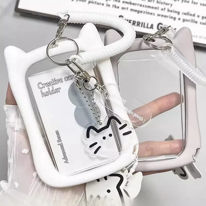 Cute Photocard Keychain Case - Clear PVC Card Holder with Key Ring for Backpack Protective Display Sleeve for Idol Photo Gift for Fans Collectors