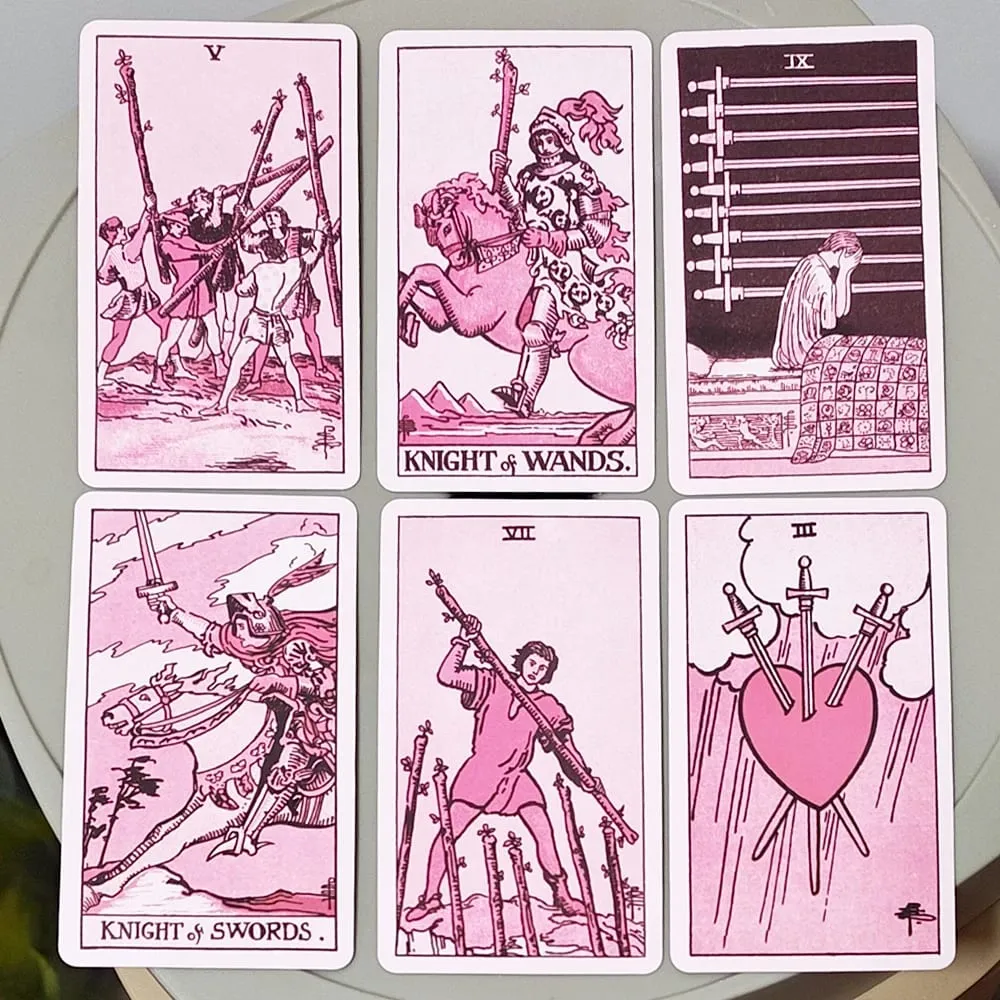 Rose Rider Tarot Deck in Tin Box - 78 Classic Vintage Pink Tarot Cards 11*6.2cm with Guidebook Aesthetic Rose Pink — image 4