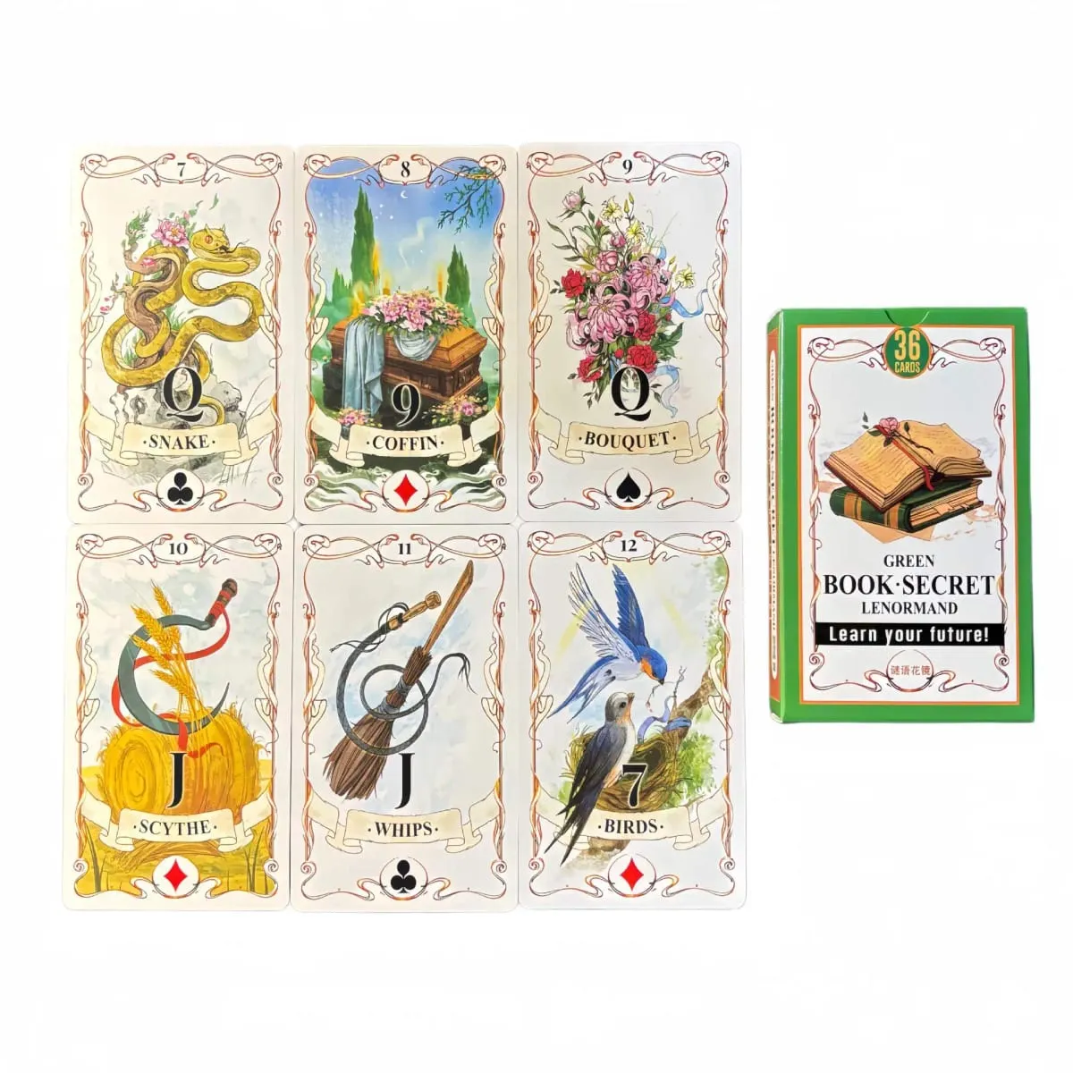 Green Book Secret Lenormand Oracle Cards 36PCs English Version Old Style Lenormand Oracle Card Divination Board Game