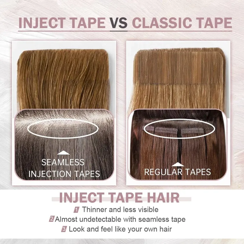 [12 Monate] Unsichtbares Tape in Echthaarverlängerungen von Ugeat, Güteklasse 10A, nahtlos in die Haut eingespritzt, reines Tape im Haar, 2,5 g/Stück