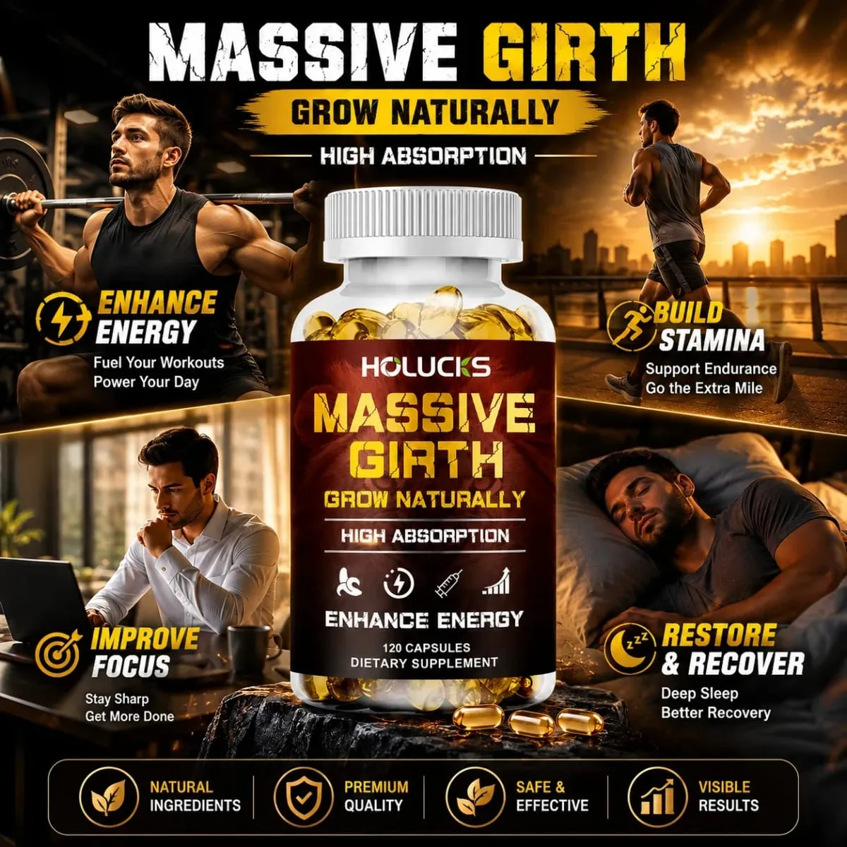 Men's Health Capsules with Tribulus Terrestris Ashwagandha Support Stamina Male Charm Hormonal Balance Daily Immune