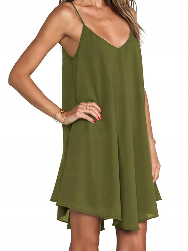 Pure Color V-Neck Asymmetric Hem Plus Size Knit Spaghetti Strap Maxi Dress Soft Comfort Effortless Chic Casual All Season Lightweight Solid Flowy Sleeveless Long Dress For Curvy Women — image 10