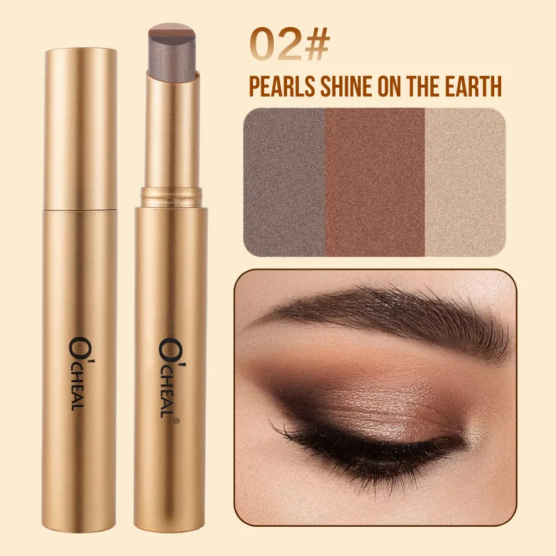 3 Color Matte Pearlescent Eye Shadow Stick Waterproof Durable Gloss Smoked Eye Makeup Cosmetics Long-Lasting Eye Shadow Stick
