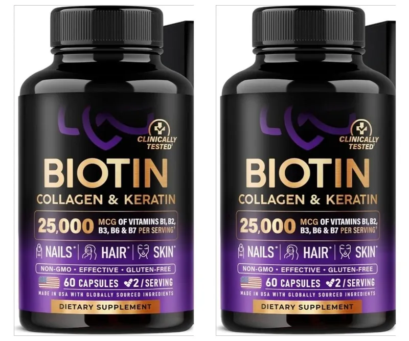 Biotin Collagen & Keratin Capsules with Hyaluronic Acid & B-Vitamins for Hair Skin & Nails Nourishment Support Adults 60 Caps — image 8