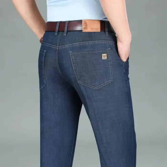 2026 New Seasons Lightweight Fit Straight Men's Jeans Classic Business Clothes Thin Cotton Elastic High Waist Casual — image 10