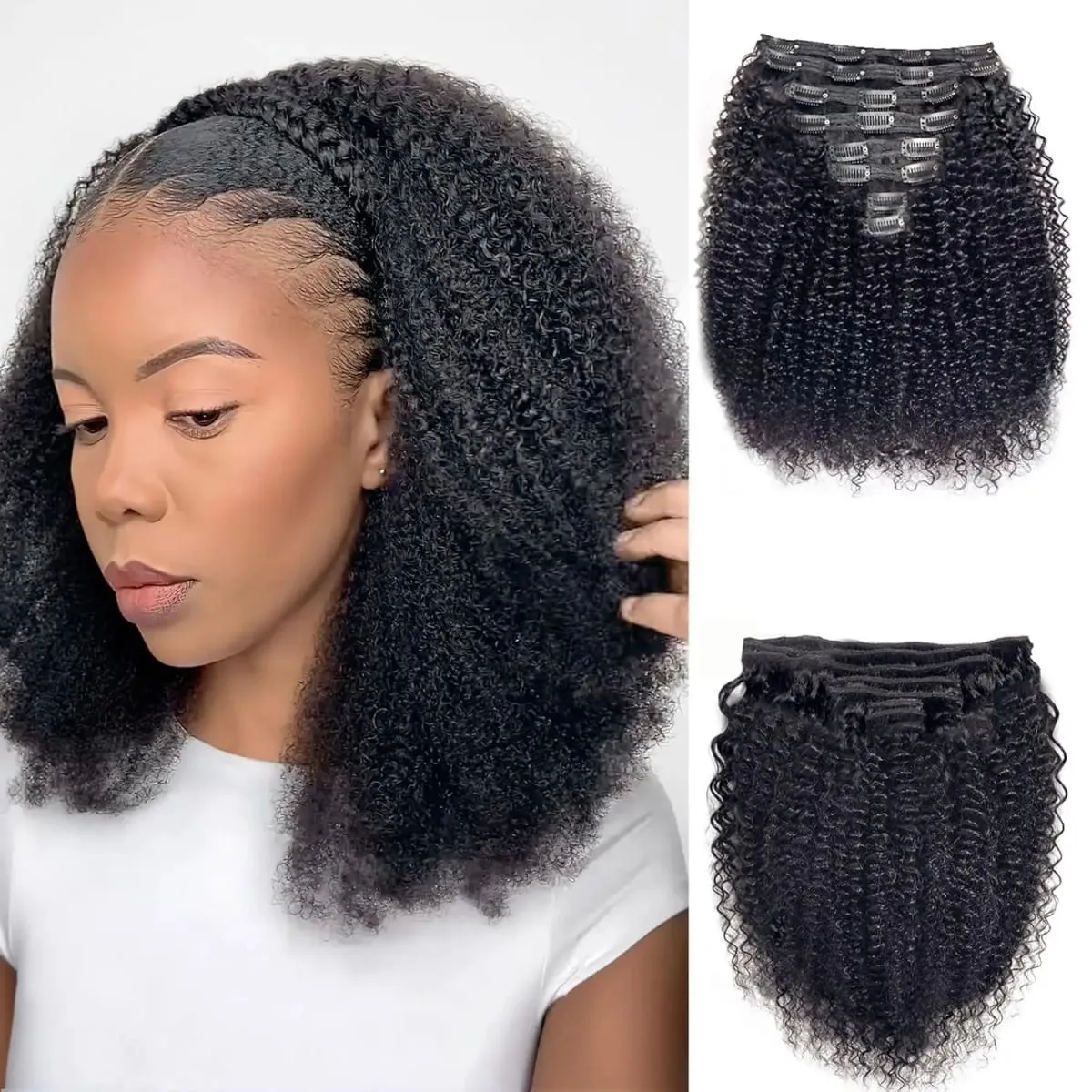 Real Remy Afro Coily Clip In Human Hair Extensions Unprocessed 4B 4C Afro Kinky Curly Clip Ins For African Americans Black Women — image 7