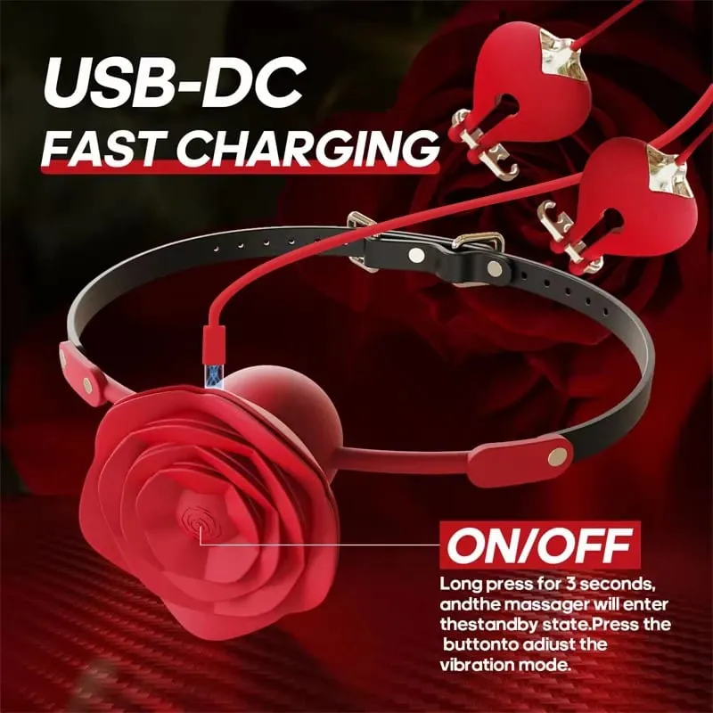 Forced Orgasm New Rose Mouth Ball Collar Leash Nipple Clamp Vibrator BDSM Couple Foreplay Masturbation Silicone Sex Toy Set — image 3