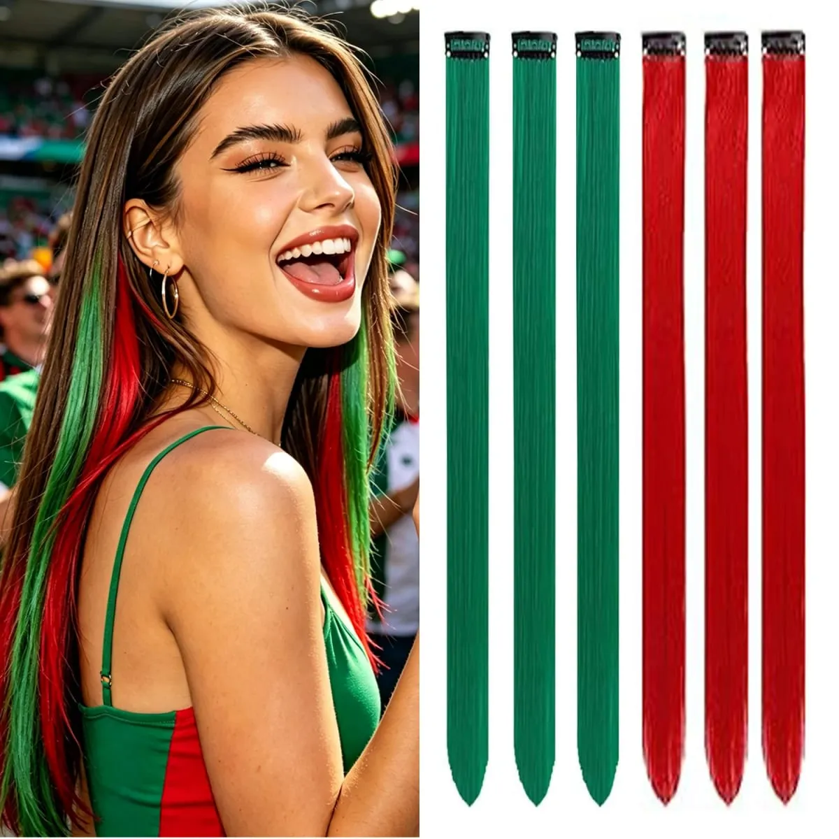 6 Pcs Clip Ins Hair Extensions 22 Inch Straight Colorful Clip In Hair Extensions Rainbow Party Highlights Synthetic Hairpiece — image 28