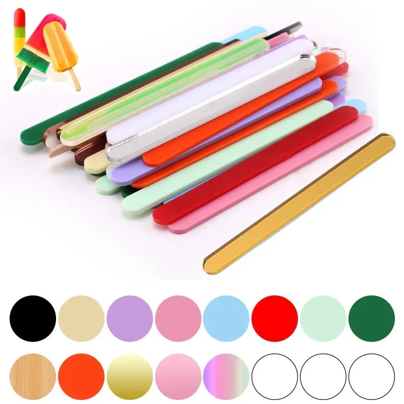 Food Grade Acrylic Ice Cream Sticks 10pcs/set Colorful Light Popsicle Stick Stirring Rod Distinguishing Labels Kitchen Tools