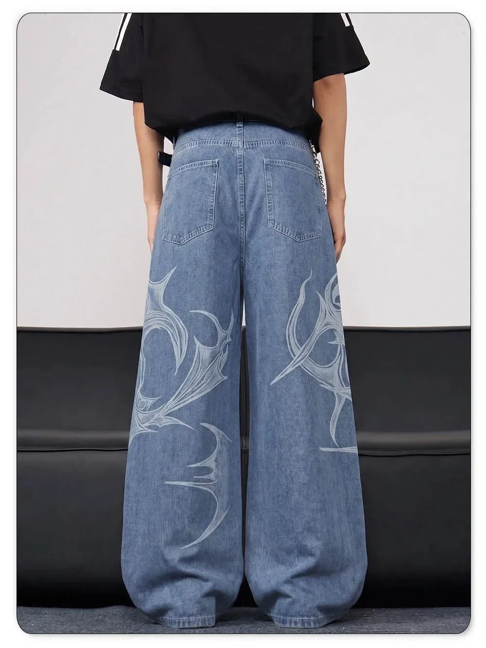 Ανδρικά casual σπιράλ γκράφιτι με στάμπα Hip Hop Oversized φαρδύ τζιν με φαρδύ πόδι Trendy Casual Slop Lazy Street Daily Denim Παντελόνι — image 6