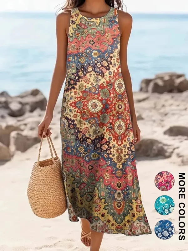 Women's Casual Dress with a Round Neck Sleeveless Featuring Paisley Pattern Print Leisure Bohemian Trendy V-neck Ankle-length — image 8