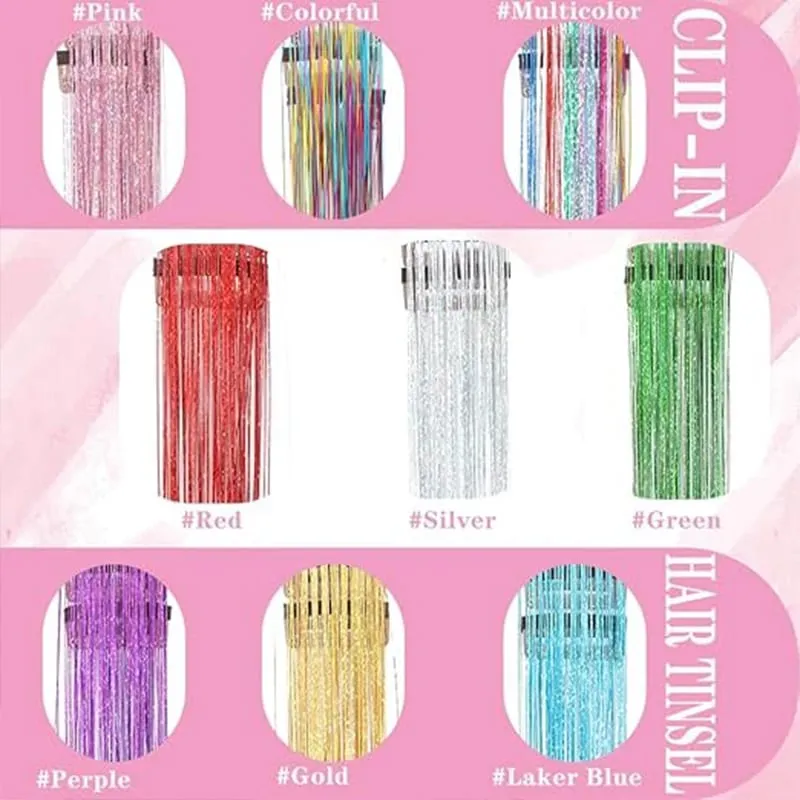 12Pcs Clip in Hair Tinsel Kit Red Hair Tinsel 22Inch Tinsel Hair Extensions Christmas Hair Tinsel Party Festival Accessories — image 4