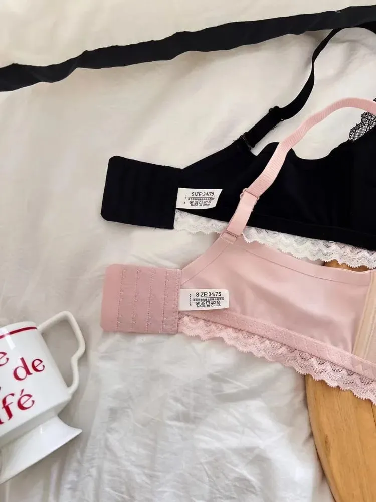 ​Japanese Anime Lace Bra Set Push Up Wireless Bralette Small Bust Seamless Sexy Triangle Cup Lingerie Set Spring Summer MOYISU