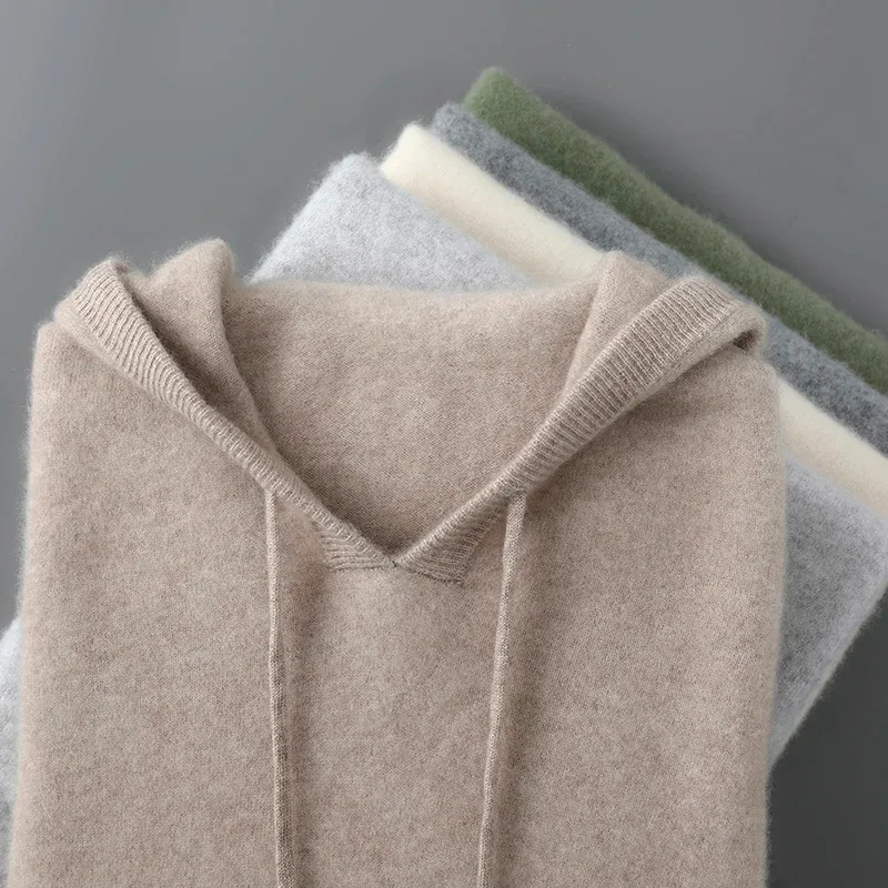 DjzDsm Autumn Winter Men's Sweater 100% Merino Wool Thick Hooded Pullover Soft Knitwear Casual Comfort Wool Clothing Tops — image 4