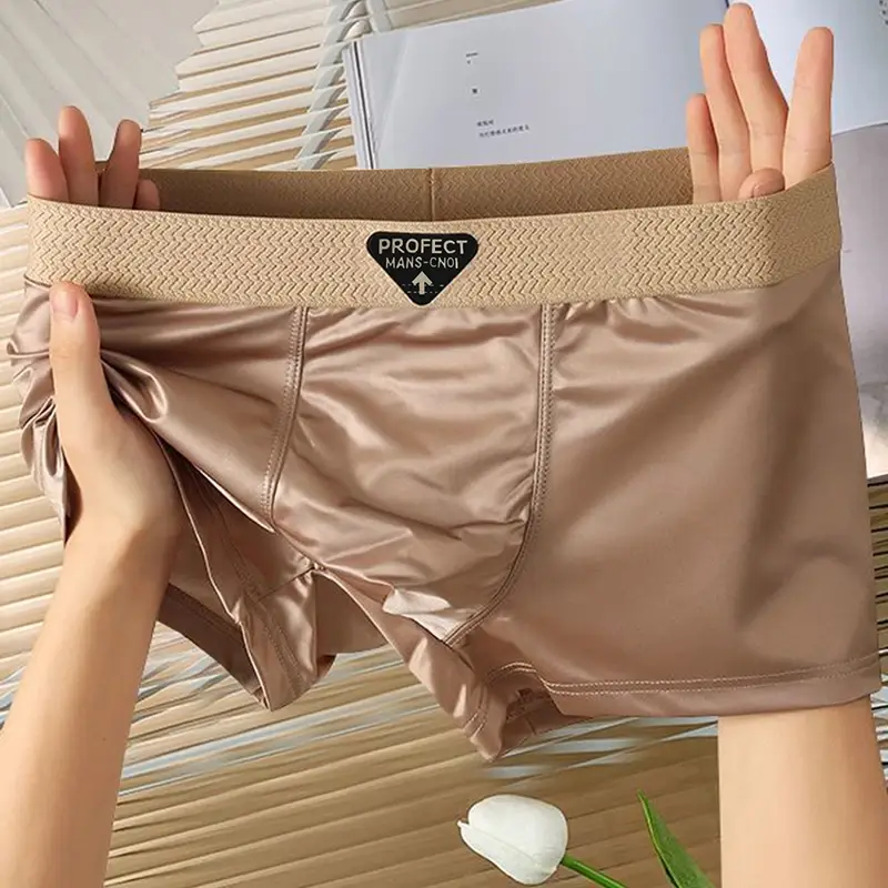 4-Piece Of Men's Underwear Summer Silk Thin Breathable Ice Silk Flat Angle Pants Solid Color Comfortable Casual Men's Underwear — image 5