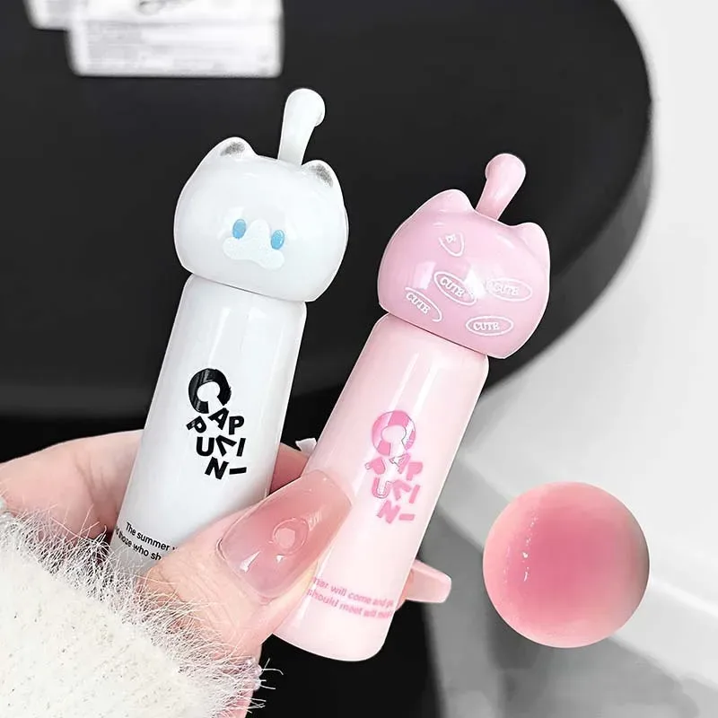 귀여운 고양이 워터 미러 립글로스 지속 모이스춰 라이징 로즈 살구 핑크 색조 립글레이즈 누드 립스틱 한국 메이크업 소녀 — image 3