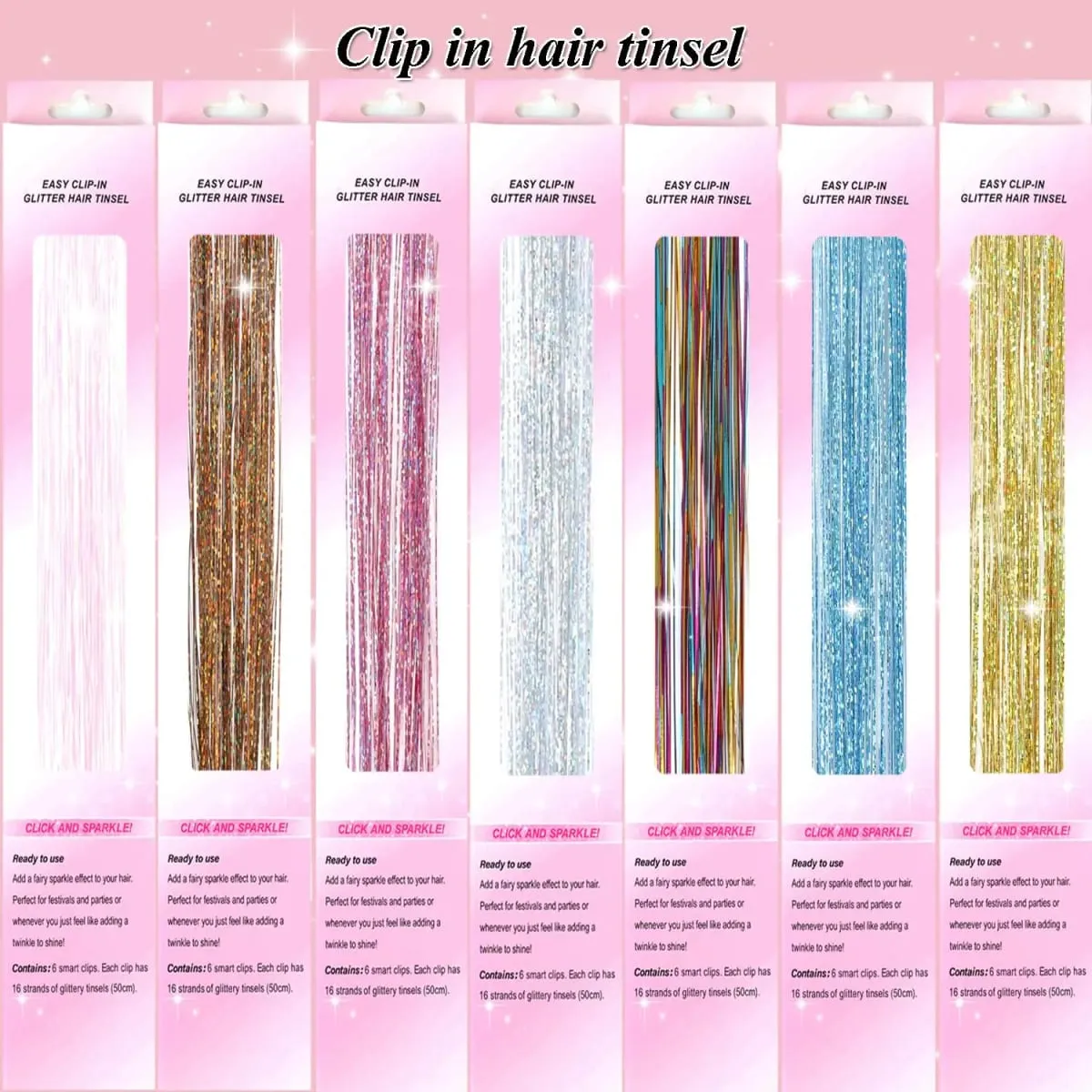 Clip in Hair Tinsel 12Pcs Heat Resistant Sparkly Glitter Fairy Hair Accessories for Girls Women Party Festival Decoration — image 5