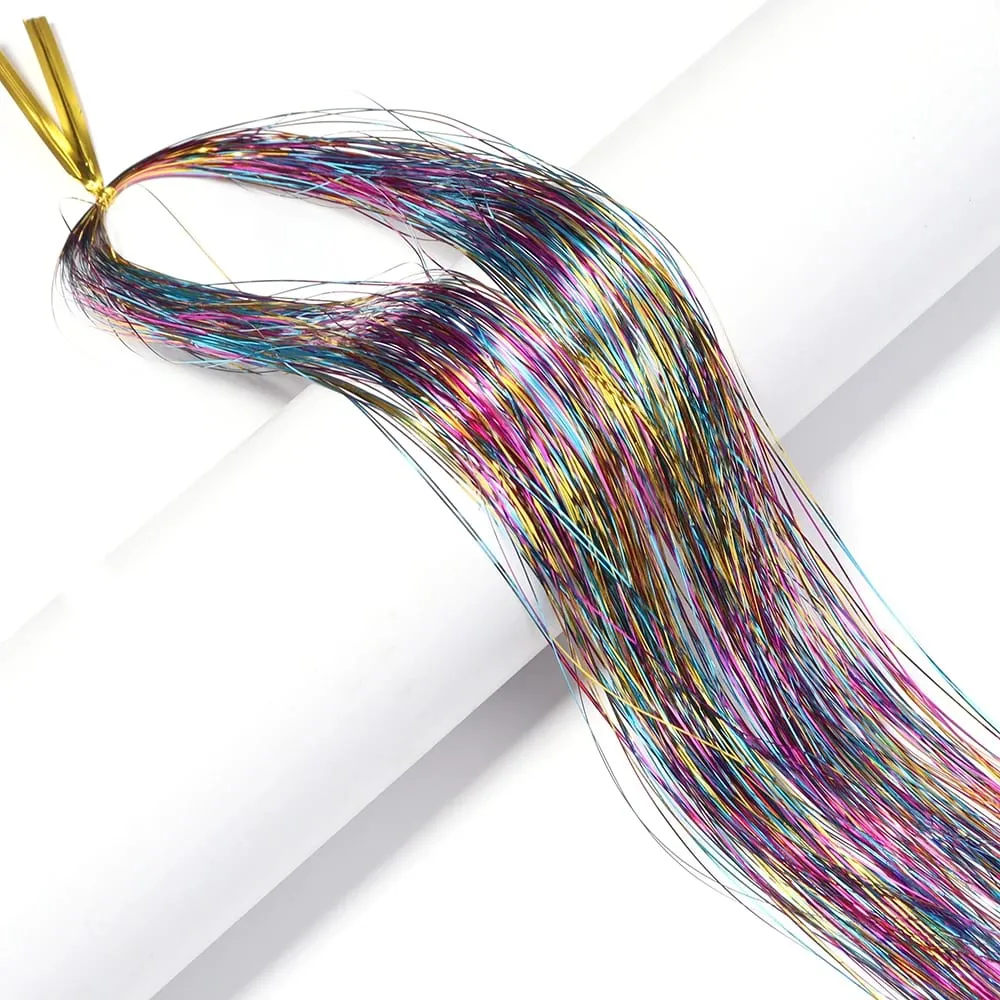 3pcs/pack 120cm Multicolor PET LLaser Hair Tinsel Strands Metallic Hair Extensions for DIY Party Cosplay Hair Decor Accessories — image 11