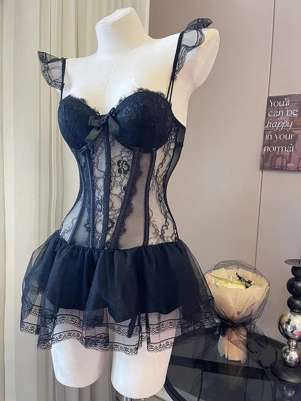 Women Camisole Sheer Mesh Fishbone Slim Crop Top Wired Bra Camis Festival Lingerie Sexy Lace Floral Embroidery Bow Corset