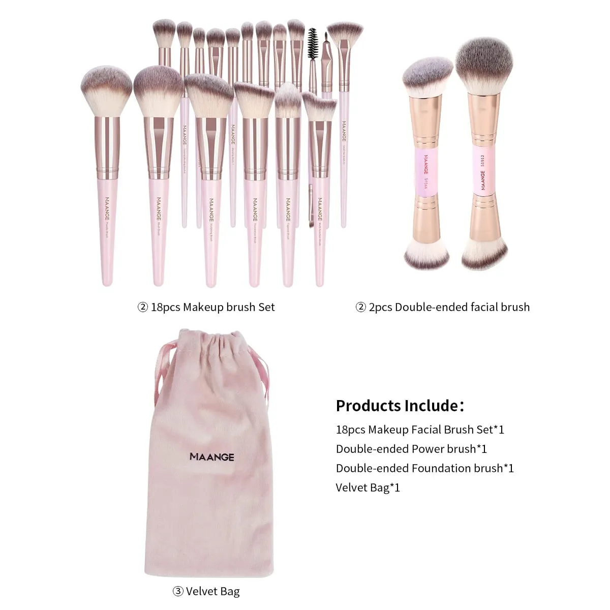 20pcs Professional Makeup Brush Set with Storage Bag Foundation Brush Powder Brush Eyeshadow Brush Basic Makeup Brushes