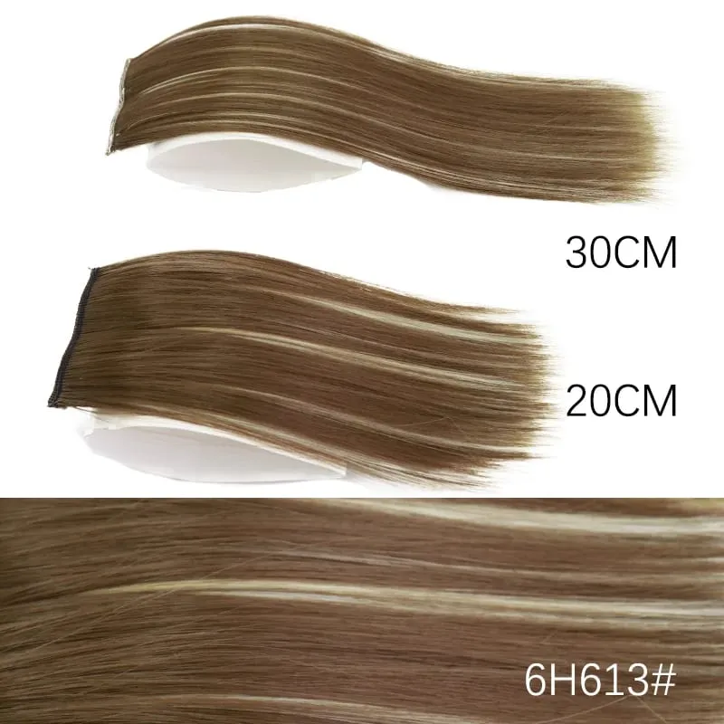 Sintetik 20sm/30sm Pad Lurus Tidak Kelihatan Klip Dalam Satu Keping Sambungan Rambut Penutup Sisi Atas Potongan Rambut Gebu Untuk Wanita