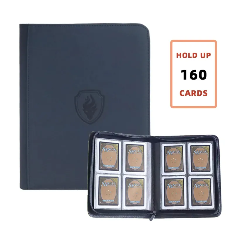 Holds 160 Cards|Trading Card Binder for 3”×4”Cards | 4-Pocket Double-sided Album |PU Leather Zipper Folder for TCG/Sports Cards — image 7