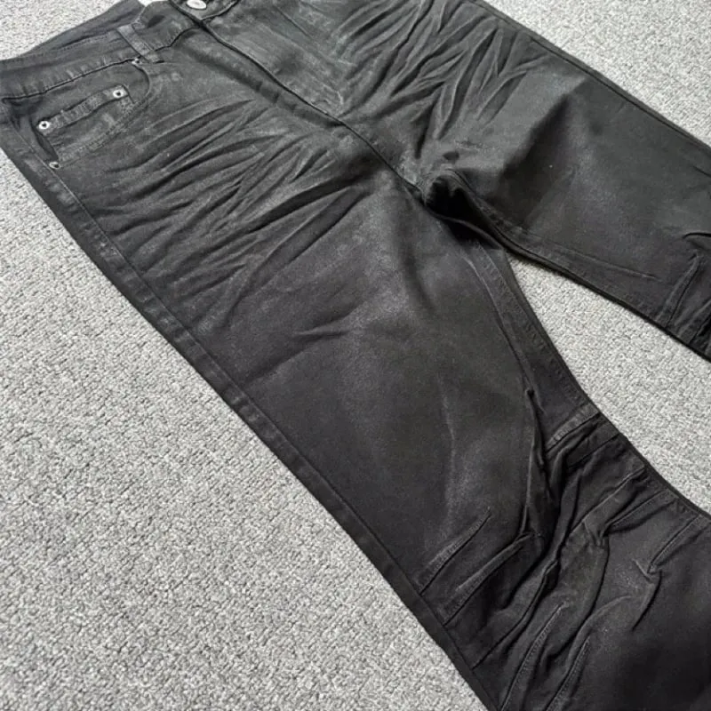 American Retro Heavy Industry High Street Coated Micro-Flared Jeans for Men Black Gothic Vintage Casual Loose Jeans Autumn New — image 4