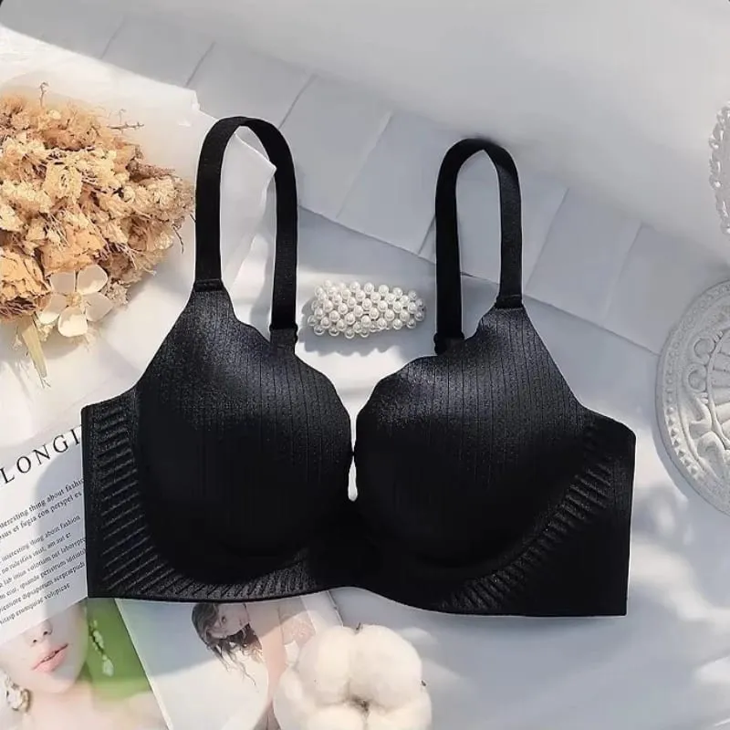 Women Solid Thick Padded Wirefree Bra Set Seamless Comfort Gathering Lingerie Push Up Support Stylish Fit for Smaller Bust Daily — image 2