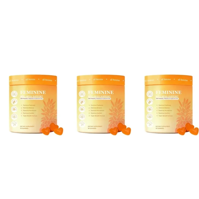 All Femme Chewable Feminine Wellness Support Gummies with Probiotics Prebiotics Hyaluronic Acid Vitamin B6 and Zinc 30 Gummies — image 9
