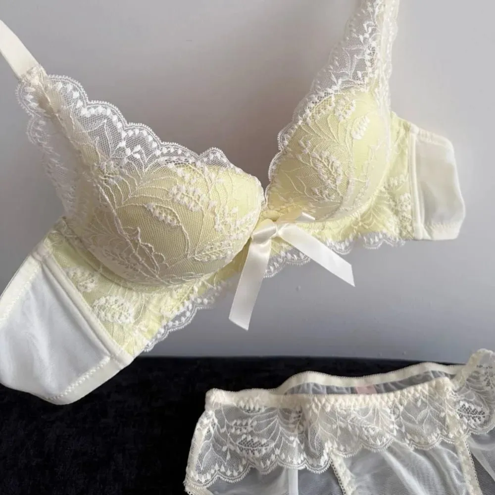 Hot New Wireless Push Up Bra Set Women Small Bust Gather Side Support Anti Sag Sexy Soft Daily Wear Lingerie 32‑38ABC