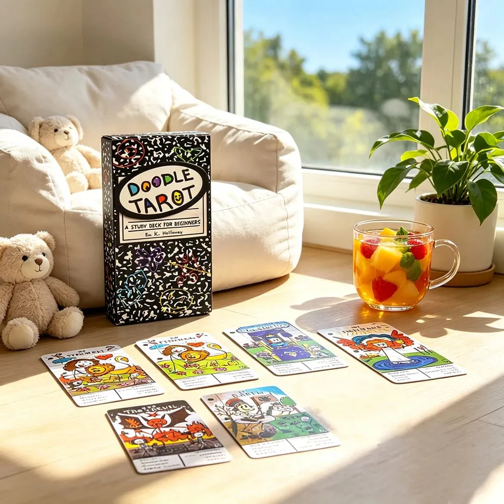 Doodle Tarot Cards 78 Version anglaise Divination Borad Games Jeu de cartes mignon dessiné à la main pour les débutants et la lecture spirituelle