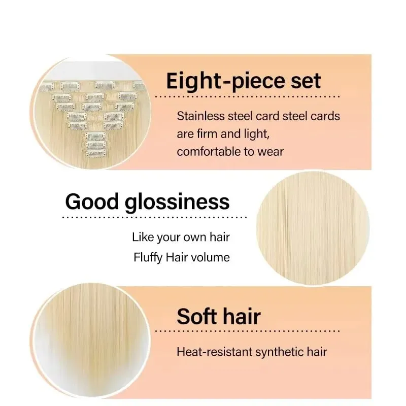 22Inch Long Straight Wavy Hair Extension 8Pcs/Set 17 Clips High Tempreture Synthetic Hairpiece Clip In Hair Extensions Cosplay — image 6