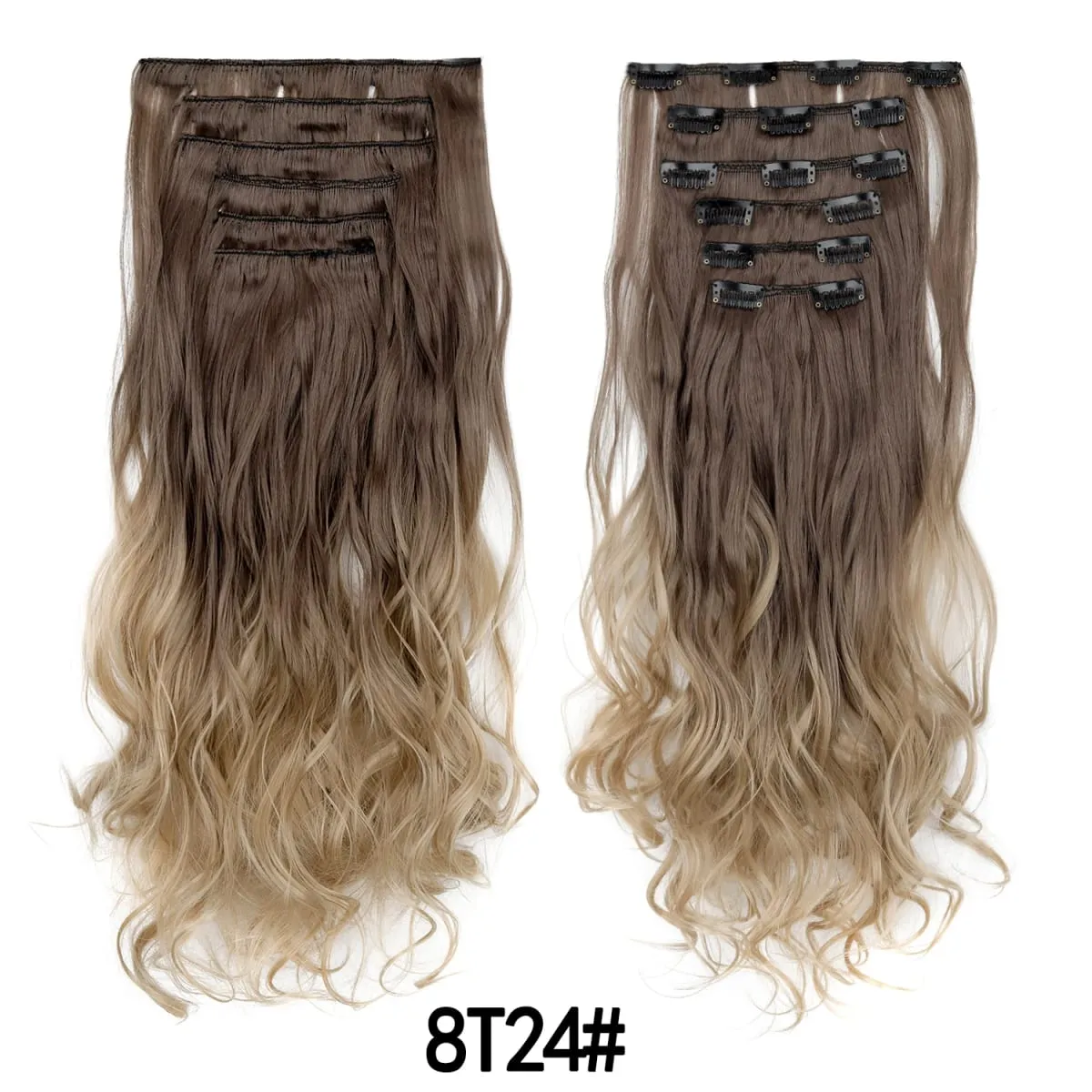 Clip in Hair Extensions 6PCS Hairpiece 20Inch Long Wavy Synthetic Thick Double Weft Hair for Women Gradient Color Daily Use