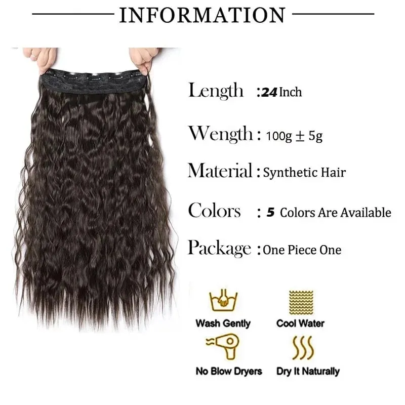 24Inch Synthetic Long Kinky Curly Hair High Temperature Corn Wave Hair Extension Clip in Fiber Hairpieces for Women — image 3