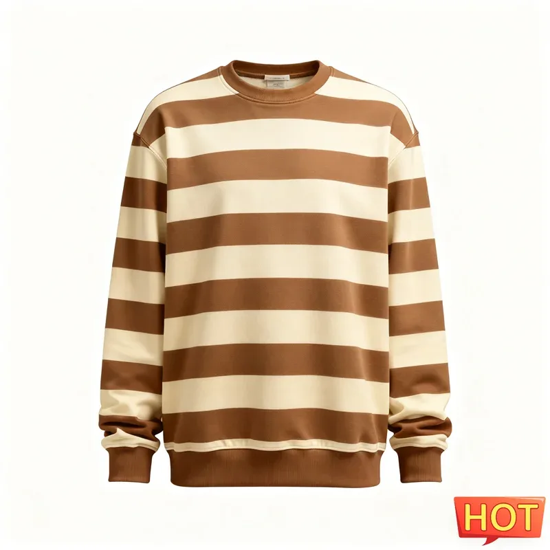 Erkekler için Moda Çizgili Grafik Tişörtü Basit Trendy Uzun Kollu 3D Baskılı Çirkin Kazak Rahat Büyük Boy Kazaklar Tops — image 3