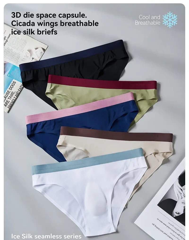 Sexy Men's Panties Seamless Ice Silk Ultra-thin Briefs Quick Drying Breathable Underpants 3D Bulge Pouch Underwear Cueca Homme — image 1