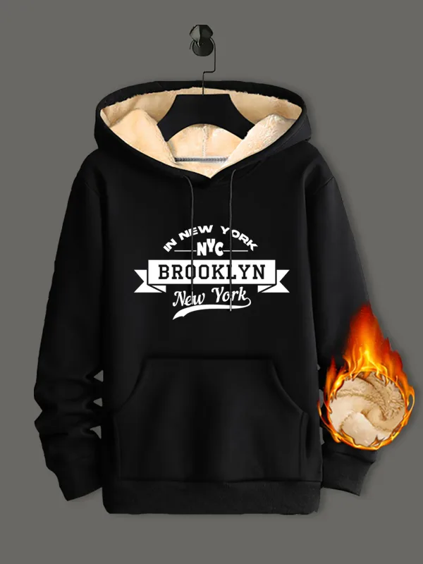 Sweat à capuche en laine d'agneau pour homme et femme, épais, chaud, coupe-vent, imprimé, pull ample, noir, hiver
