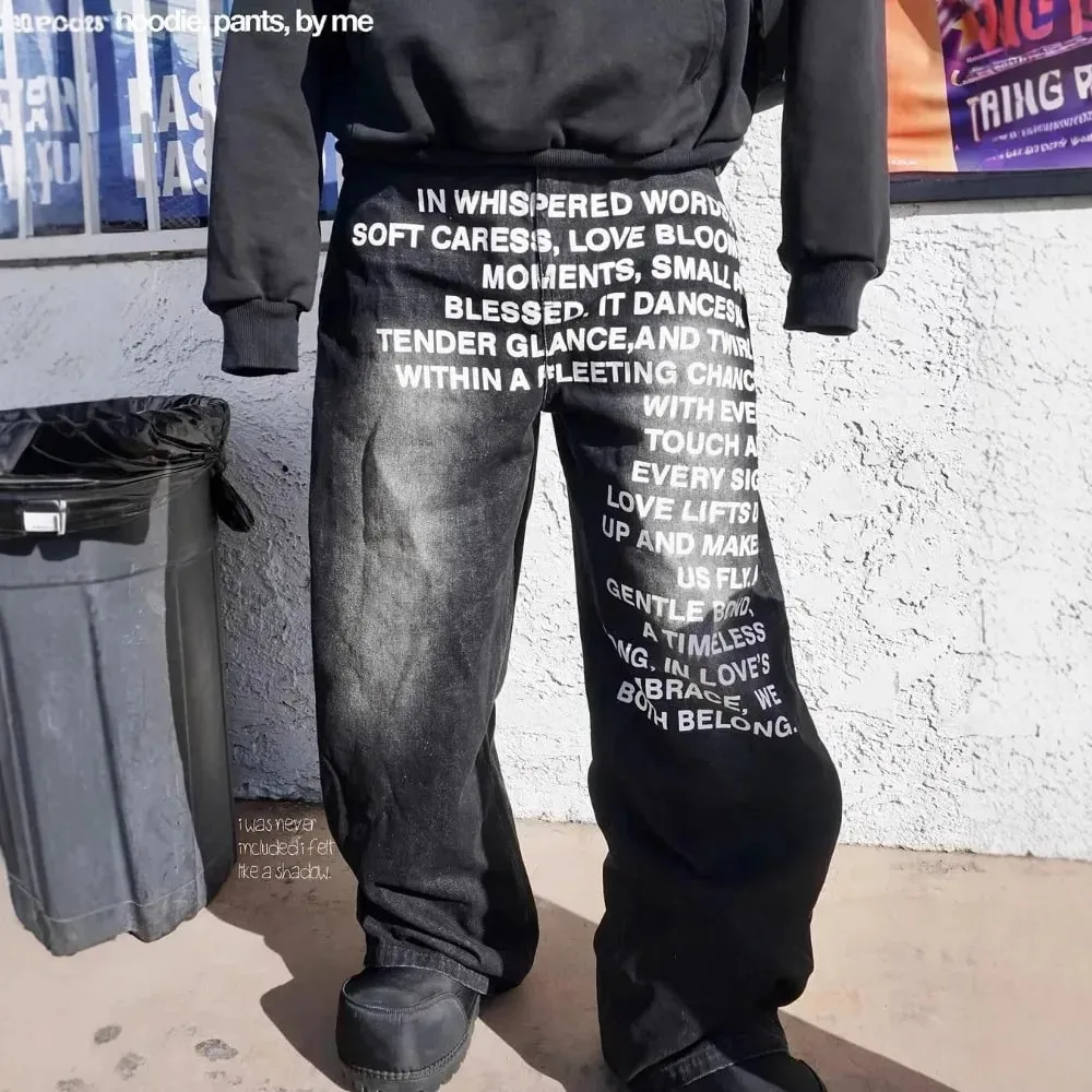 American Y2K Washed Letter Printed Wide Leg Jeans Men's Retro Street Style Hip-hop Trendy Brand Loose Fitting Unisex Pants — image 3