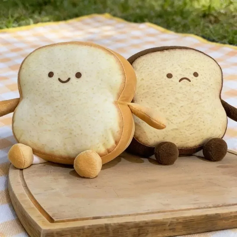 Soft Toast Shaped Stuffed Cushion Emotion Face Design Home Living Room Decoration Kids Daily Rest Practical Birthday Gift Pillow — image 3