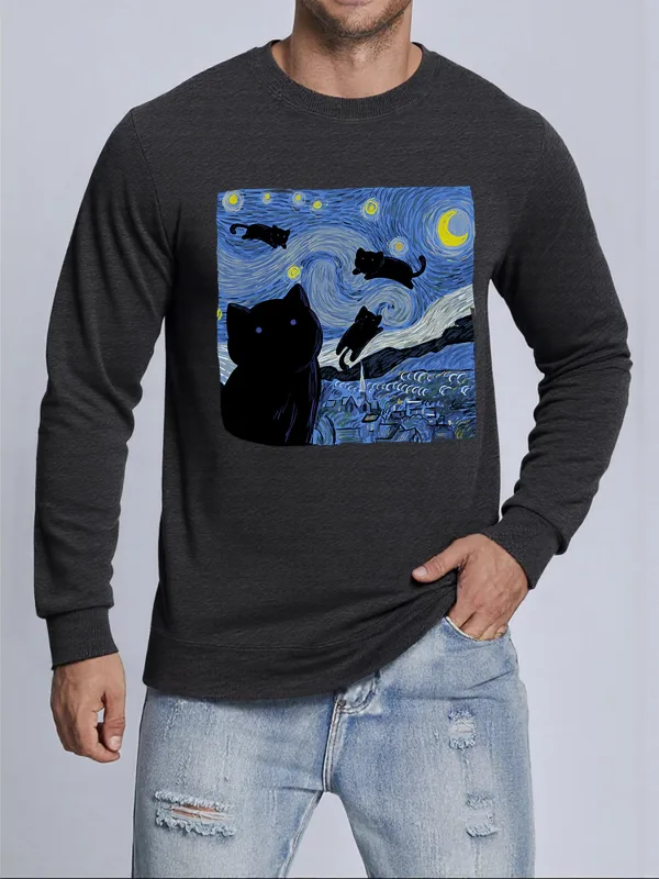 Van Gogh Starry Night Cat Printed Pullovers Unisex Thicken All-Match Sweatshirt Hip Hop Loose Hoodie Autumn Casual Sweatshirts — image 15