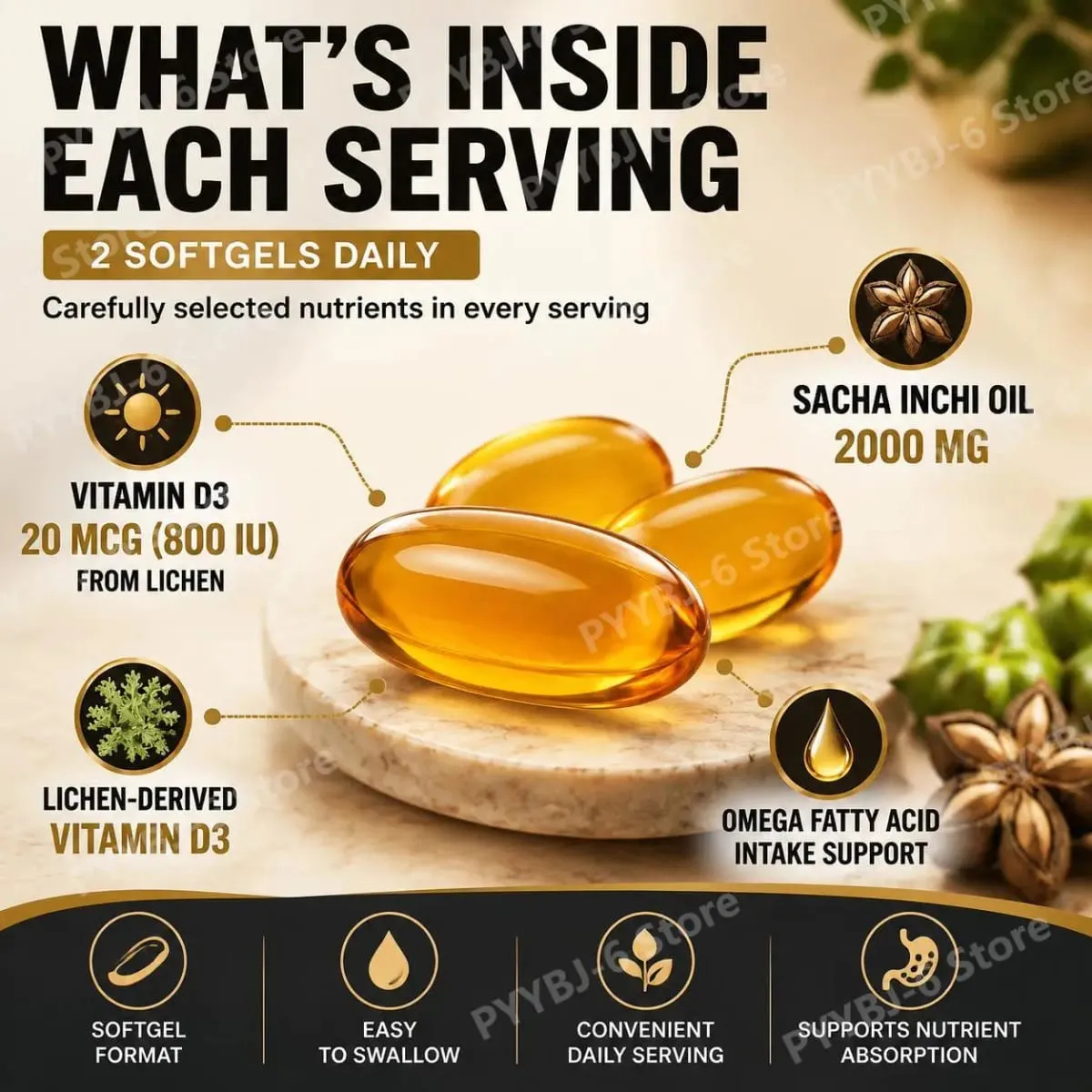 Docteat Sacha Inchi Oil Softgels with Lichen-Derived Vitamin D3 for Bone and Immune Support and Softgel Absorption 60 Softgels — image 5
