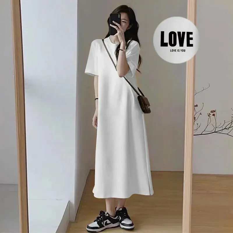 Women Plus Size LOVE Print Casual Maxi Dress Side Split Short Sleeve O-neck Loose T-shirt Dress — image 6