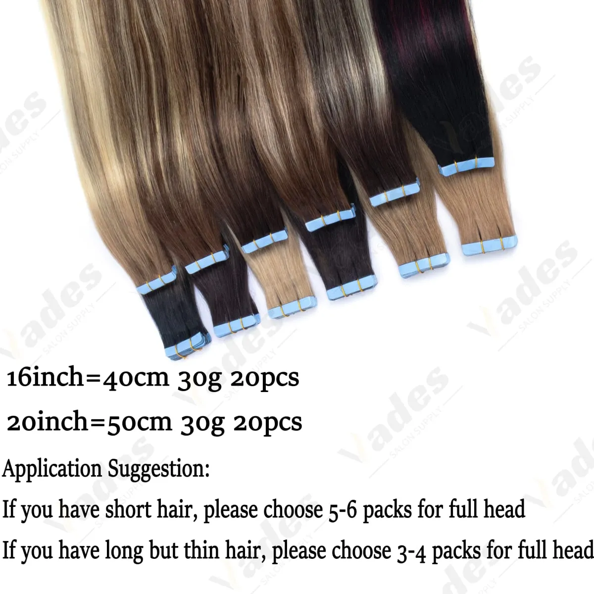 20Pcs 16" 20" Gradient Color Tape in Hair Extensions Human Hair Seamless Tape Hair Extensions 4x0.8cm Skin Weft PU Tape On Hair