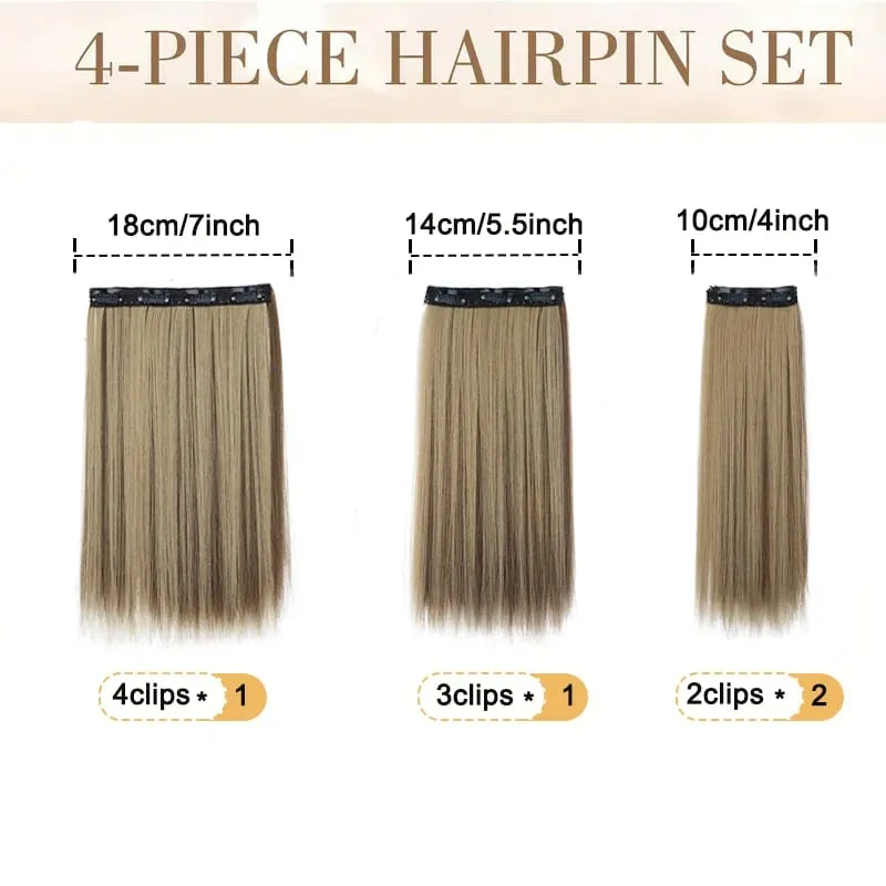 14Inch Synthetic Long Straight Hair Extension 4pcs/set Black Brown Blonde Adds Volume Hairpiece for Women — image 5