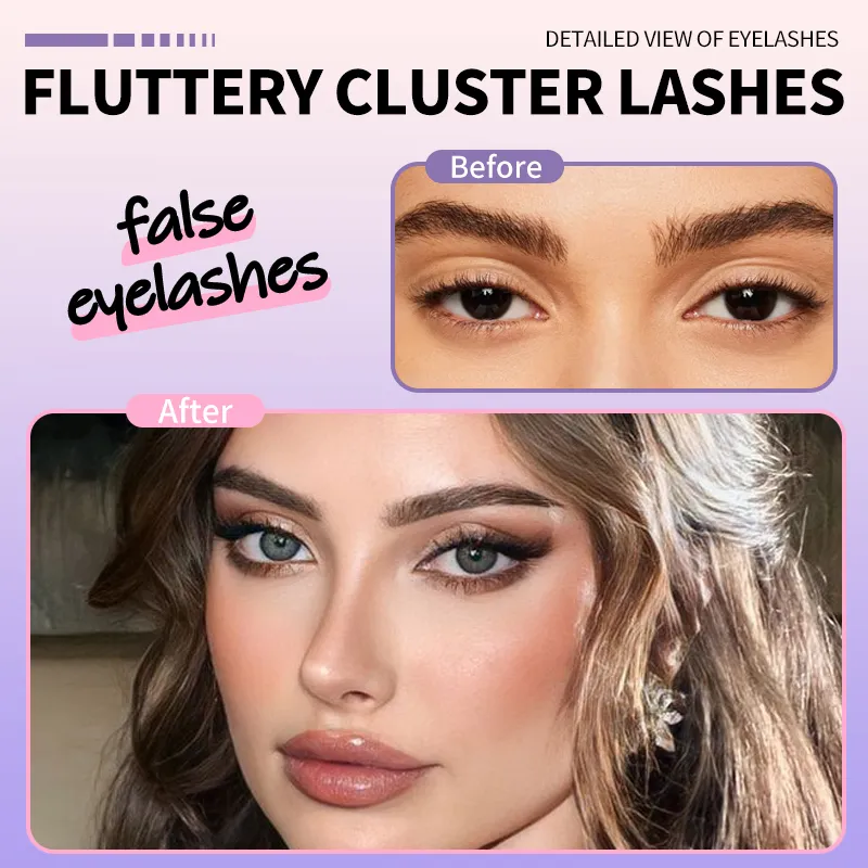 3 Rows DIY Thick Individual Cluster Lash Extensions Segmented Natural Lash Clusters Eye Style Self-graft Lashes Makeup