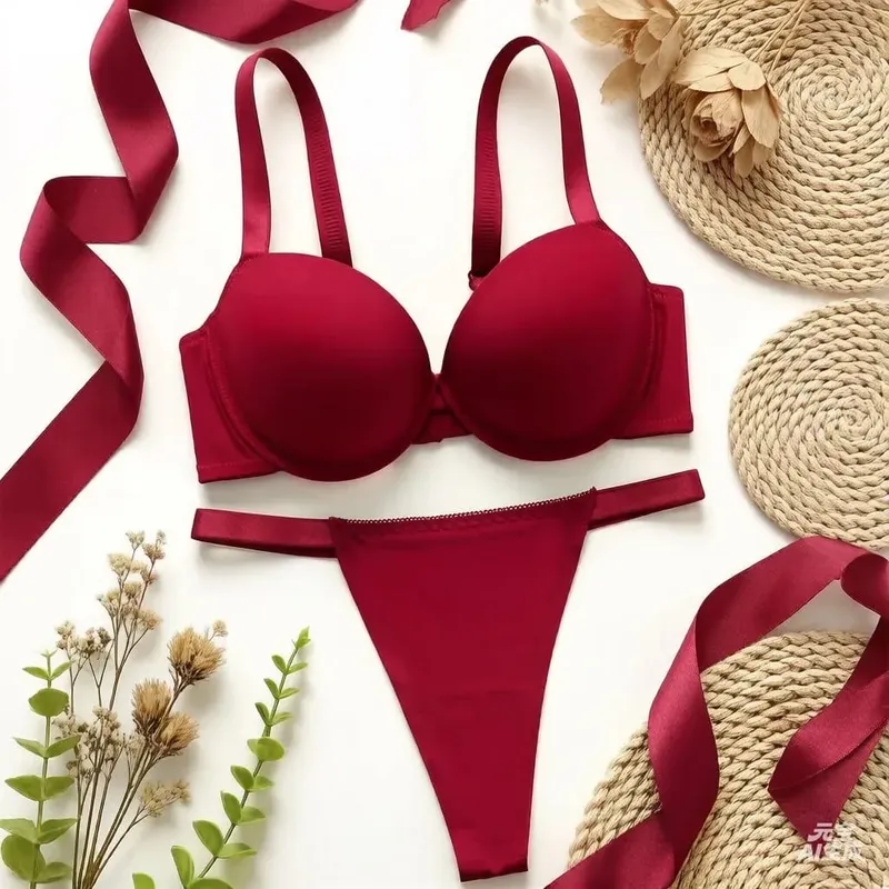 Thickened chest cushion gathering and lifting underwear set red sexy 2-piece set preferred for dating and gift giving B2051 — image 1