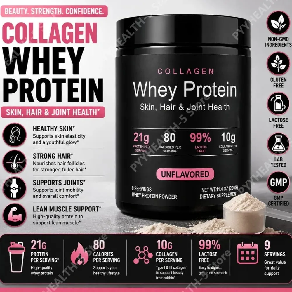 Collagen Whey Protein Powder Unflavored with Whey Isolate Collagen Peptides Vitamin C Daily Nutrition Support 200g — image 2